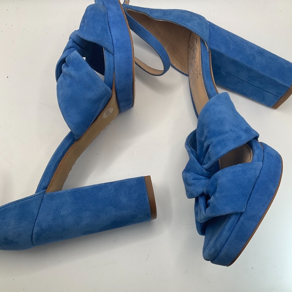 Vince Camuto Corlesta Blue Suede Knotted Dress Sandals Ankle Strap Heels 6.5 New - Picture 8 of 14
